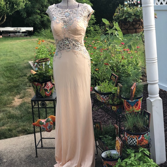 Dresses & Skirts - Cream formal dress with iridescent crystals